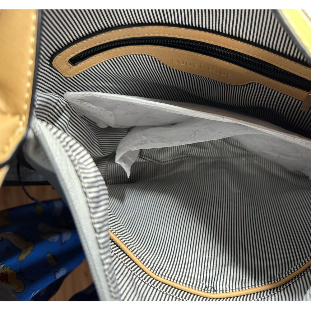 Louenhide Vegan Leather Tan And blue Saddle Bag Tote - Picture 5 of 8